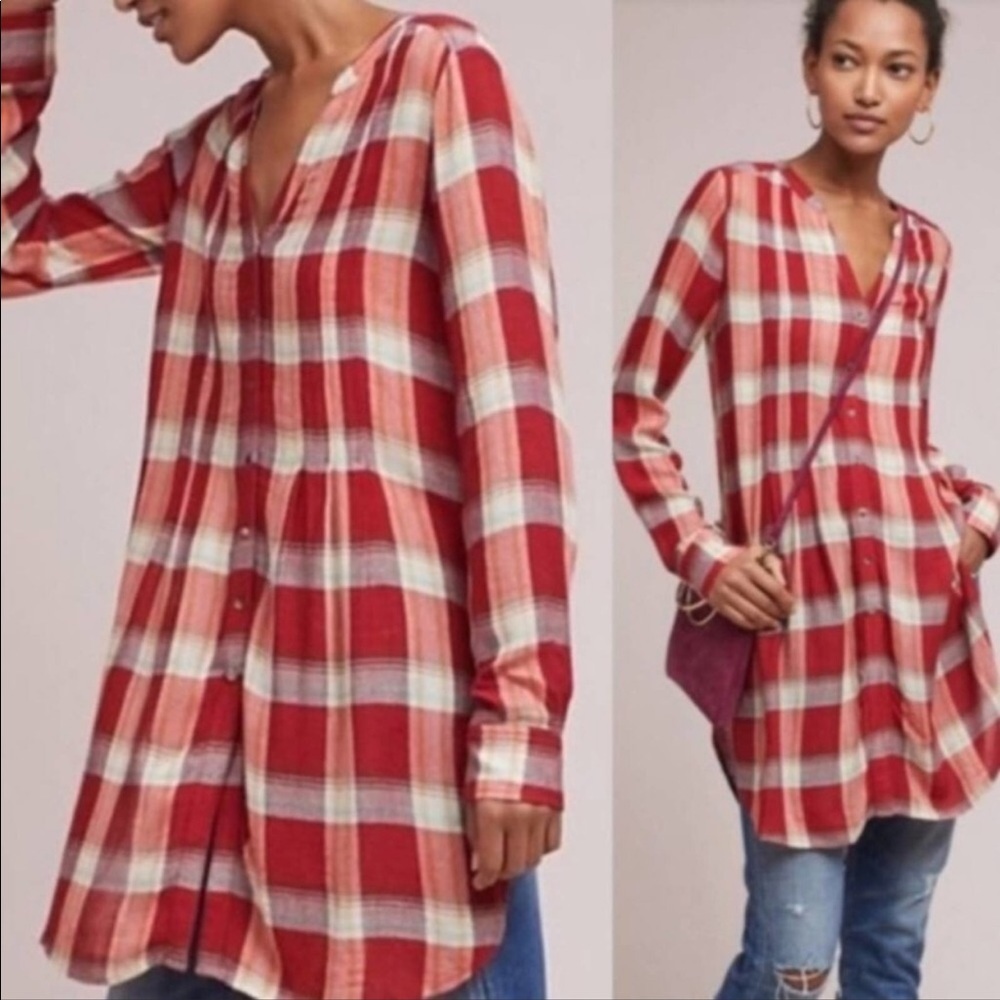 Anthropologie Akemi+ Kin Lucie Plaid Boho Tunic Shirt Dress Sz XS
